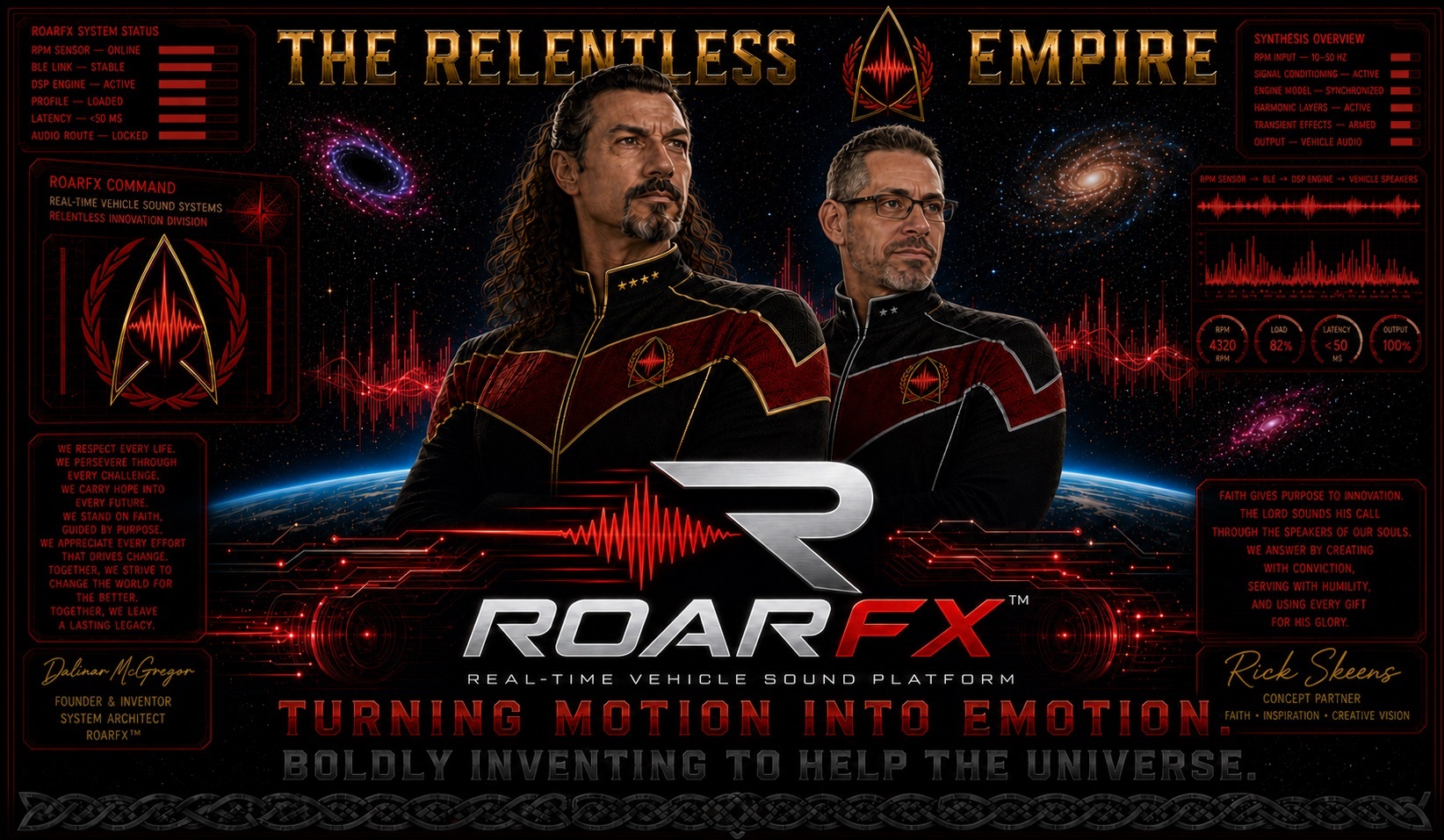 The Relentless Empire RoarFX founders poster featuring Dalinar D. McGregor and Rick Skeens